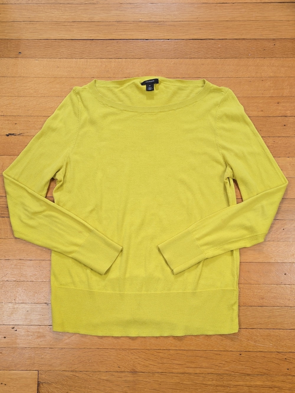 Halogen, Boatneck Long Sleeve Knit Pullover, Chartreuse Green, VGUC, Women's M